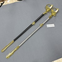Épée Cérémonielle Navale Lion Doré T01BY en Gros avec Fourreau en Cuir Véritable Noir, Épée de Collection Souvenir Antique