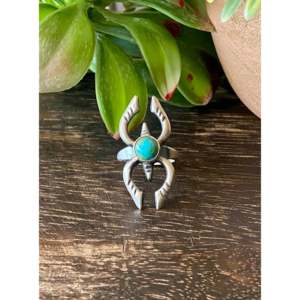 Navajo Handmade Kingman Turquoise Sterling <b>Silver</b> <b>Statement</b> <b>Ring</b> Size 5.25 - Product Image 1