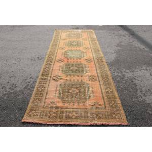 Alfombra clásica de lana verde naranja de 4,4X11,2 pies, área grande turca, patrón abstracto para adolescentes, diseño de pasillo rectangular, Alfombra de habitación de látex - Product Image 1