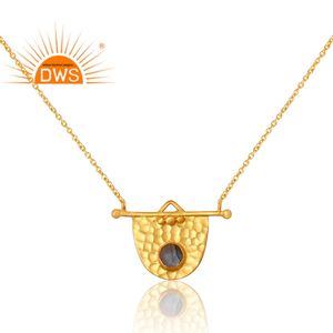 Nouveautés Pendentif en argent sterling plaqué or 18 carats avec pierres précieuses en labradorite naturelle Demi Fine Jewelry Manufacturer - Product Image 2