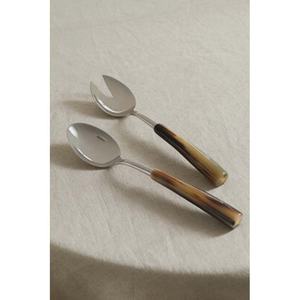 Cuerno redondo increíble sombra mango largo espejo plateado pulido diseñador ensalada y arroz cuchara y tenedor juego de servir para boda y fiesta - Product Image 1