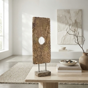 Handcrafted <b>wooden</b> lumintu baygon recta stand sculpture <b>rustic</b> teak carved rectangular ring statue <b>wooden</b> base accent decor unit - Product Image 2