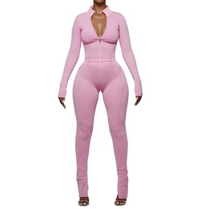 Conjunto de chándal para mujer, chaqueta de manga larga con cremallera y parte inferior para correr para entrenamiento o trajes elegantes - Product Image 2