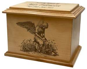 Urna de cremación de Ángel de duelo con personalización, urna de cremación grabada de madera de tamaño adulto para cenizas humanas - Product Image 3