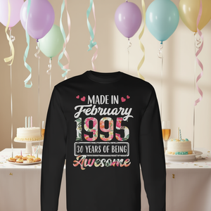 T-shirt floreale per il 30° compleanno, a maniche lunghe, per chi ha 30 anni, realizzata a febbraio del 1995. Categoria prodotto: T-shirt promozionali. - Product Image 3