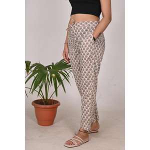 Cotton Block Print Pajamas for <b>Women</b> Floral Printed Sleepwear <b>Trousers</b> with Elastic Waist <b>Lightweight</b> & Comfy Fit Regular Size - Product Image 4