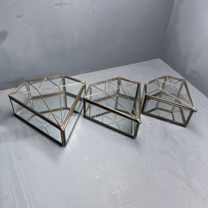Ensemble de 3 boîtes à bijoux, boîte de rangement, organisateur, forme de diamant, design unique, en métal, verre et miroir - Product Image 3