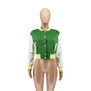 Vente en gros de veste universitaire recadrée de style vintage pour femmes avec logo personnalisé Nouvelle veste en cuir brodée à la mode en coton pour l'extérieur - Product Image 1