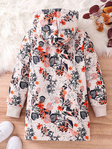 Veste à capuche décontractée à fleurs pour filles avec imprimé allover polaire doux manches longues hiver chaud confortable fermeture à glissière - Product Image 2