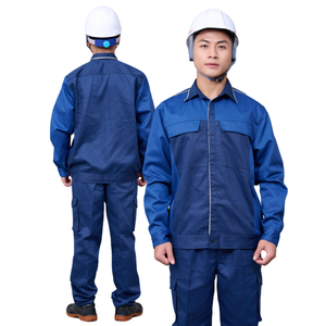 ชุดเสื้อผ้าทำงานระบายอากาศน้ำหนักเบาชุดผ้าโพลีเอสเตอร์คอตตอนผสมสีน้ำเงินเข้มสำหรับงานอุตสาหกรรมที่หลากหลาย - Product Image 1