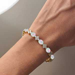 Multifire White Opal Gemstone Floral Tennis <b>Bracelet</b> Ethiopian Opal 925 Sterling <b>Silver</b> 14k Gold Plated Jewelry Gift - Product Image 3