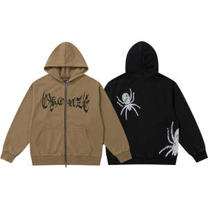 Sudaderas con capucha con cremallera y estampado de soplo para hombre de Color sólido con logotipo personalizado, superventas, cómodas y holgadas, sudadera con cremallera con estampado de soplo para hombre - Product Image 1