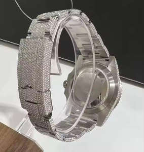 Reloj de Lujo Hip Hop para Hombre, Miyota Analógico, VVS Moissanite, con Diamantes Blancos Incrustados, Cristal Verde, Correa de Acero Inoxidable de 20 mm, Cuarzo - Product Image 5