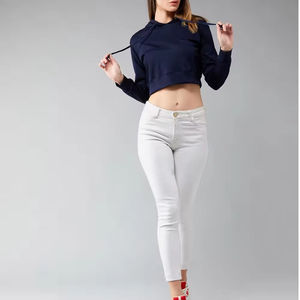 Breathable Women's Hooded Crop Top Hoodie Cotton Fleece <b>Long</b> Sleeve <b>Short</b> Length Custom Solid Pullover Eco-Friendly Quick Dry - Product Image 3