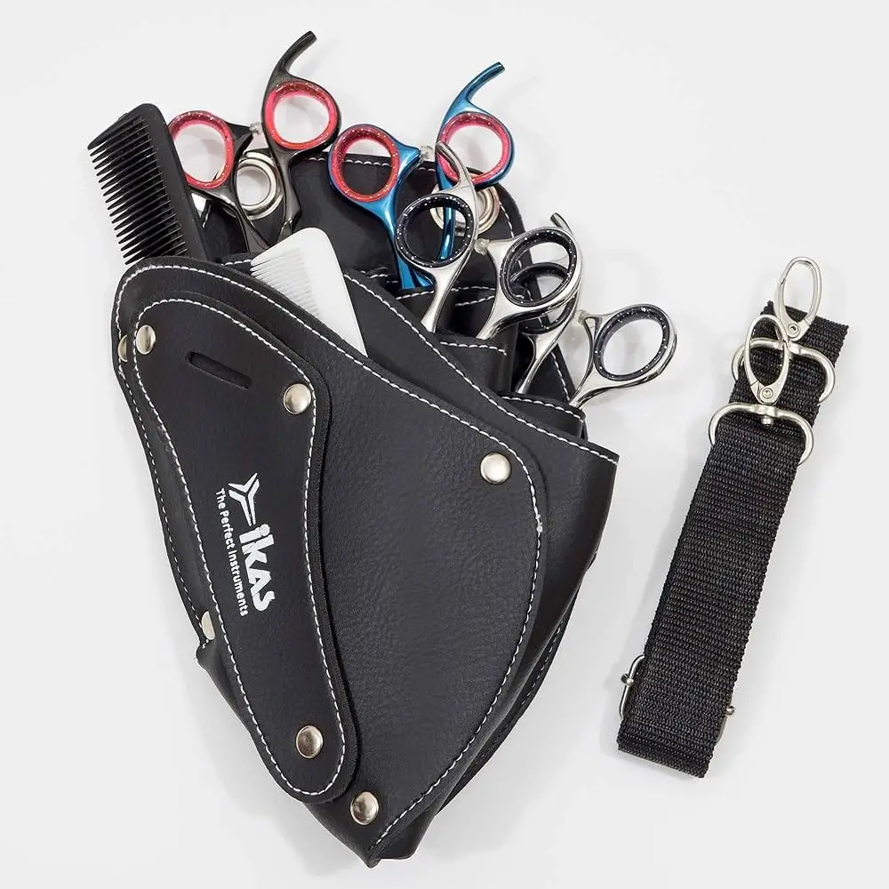 COMPLETE BLACK BARBER/SALOON HAIRDRESSING SCISSOR & COMB HOLSTER WAIST POUCH/BAG High Quality Stainless Steel