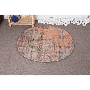 Alfombra de retales de lana Vintage, naranja, azul, hecha a mano, área grande, patrón rectangular, 3,3x3,3 pies, látex duradero, bambú, seda, poliéster - Product Image 1