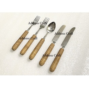 Juego de cubiertos de estilo único con mango de mimbre, lo último en 5 uds., juego de cubiertos, cuchara de postre, tenedor de fruta, cuchillo de cena, uso en el hogar, Hotel, restaurante - Product Image 3