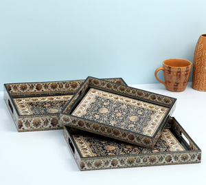 Ensemble de plateau en bois émaillé imprimé Vintage artisanal avec poignées pratiques jetables décor à la maison artisanat Emporium commande minimum 100 pièces - Product Image 1