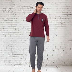 Ensemble de pyjama pour homme, grande taille, doux, manches longues, respirant, mélange de coton, confortable, vêtements de nuit, décontracté, élégant, pyjamas pour homme - Product Image 1