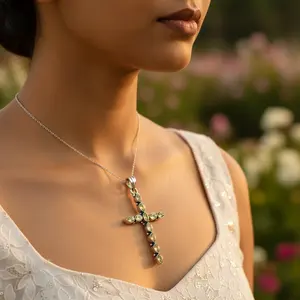 "Handmade Rose Gold Rhodium-Plated 925 Silver Peridot <b>Cross</b> <b>Charm</b> Pendant" - Product Image 3