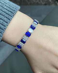 Nuevas Pulseras de Cadena Estilo Tenis de Plata de Ley 925 con Zafiro Azul de 7x9mm y Circonita Cúbica de Corte Esmeralda de 2ct, de Lujo y a la Moda - Product Image 1