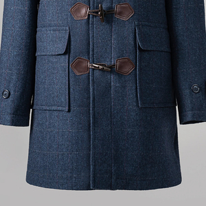 Customizable <b>Men's</b> Blue Hooded <b>Duffle</b> <b>Coat</b> with Real Fox Fur Trim 100% High Quality Turn-down Collar Breathable & Easy To Wear - Product Image 3