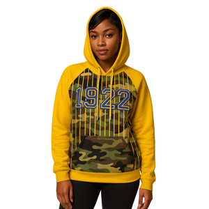 Año de Fundación 1922 Sigma Gamma Rho Camo Body Gold Raglan Pinstripes Pullover Hoodie SGRho Sorority Apparel Divine Nine HBCU - Product Image 1