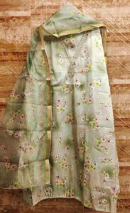 Broderie Pura Organza et soie pure avec costume en tissu Dupatta pour femme - Product Image 3