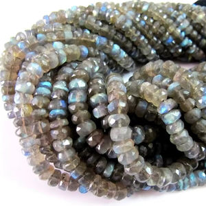Cuentas de piedra facetada Rondelle de labradorita llamativa Azul de 7-8mm naturales, hebras largas de 8 pulgadas - Product Image 1