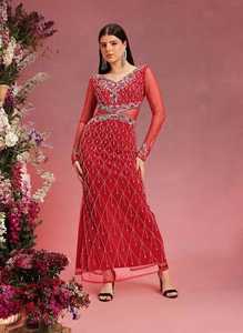 ชุดเดรสแม็กซี่เดรสทรงเอแบบสั่งทำสำหรับผู้หญิงชุดเดรสคอกเทลคอวีด้านหน้าแบบสมมาตรป้องกันไฟฟ้าสถิตย์ - Product Image 4