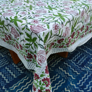 Cubierta de mesa de algodón estampado de bloque de mano decoración del hogar tinte vegetal natural camino de mesa floral indio - Product Image 1