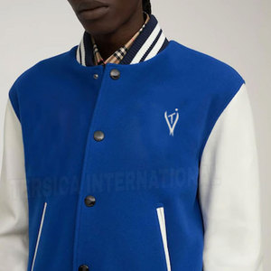 Unisex High Quality Thin Wool Canvas Varsity Jacket Winter Sportswear <b>Stand</b> Horn Button Print Logo Lettermen Design OEM Service - Product Image 4