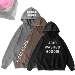 Sweat à capuche vintage brodé avec logo personnalisé pour hommes pull surdimensionné en coton lavé 100% poids du tissu 350 g/m² pour la saison d'automne - Product Image 2