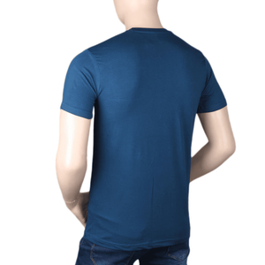 Camiseta estampada de manga corta y cuello redondo para hombre, corte ajustado - Azul acero - Product Image 3