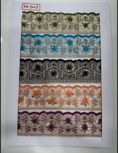 Bordure de dentelle multicolore traditionnelle brodée à la main Base en filet souple Rayonne Polyester Tissu décoratif de luxe Bordure pour robes - Product Image 2