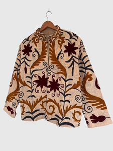 Veste en lin brodée florale, col mandarin, manches longues, manches lanternes, grande taille, style Prairie Chic, vêtements d'automne pour femmes - Product Image 5
