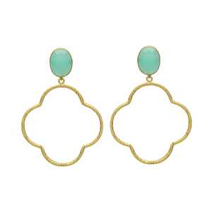 Nouvelle arrivée Boucles d'oreilles en quadrilobe doré avec pierres précieuses Aqua Calcedony - Product Image 1