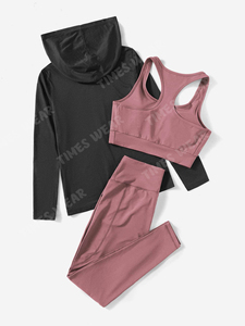 Conjunto deportivo para mujer de alta calidad personalizado OEM de tres piezas transpirable absorbe el sudor para fitness al aire libre de talla grande XXL logotipo en la cintura - Product Image 2
