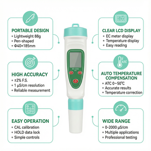 جهاز قياس التوصيل الكهربائي الرقمي المحمول، قلم اختبار EC من 0-2000 ميكروسيمبول/سم للمياه النقية ونظام التناضح العكسي، تحليل جودة المياه OEM/ODM LEC-101 - Product Image 2