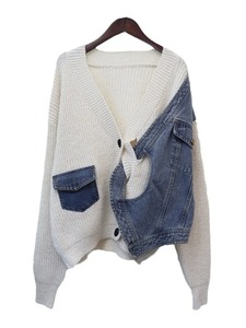 Meilleur cardigan tricoté en denim épissé pour femmes pull ample décontracté polyvalent veste femme tendance 2024 automne nouveaux articles veste - Product Image 5