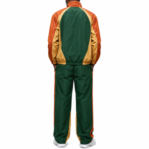 Survêtement unisexe vert et orange imprimé, blocs de couleur, manches longues, fermeture éclair sur le devant, poche, style streetwear sportif, séchage rapide, 100 % nylon - Product Image 2