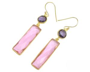 Meilleur cadeau pour la Saint-Valentin Nouvel An Boucles d'oreilles en argent sterling 925 Quartz rose Améthyste Pierre précieuse en métal plaqué or 18 carats Taille MM - Product Image 4