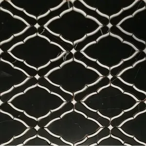 Mosaïque de marbre au jet d'eau poli en noir Marquina & Thassos blanc pour entrée chambre escalier salle de bain Hall cuisine Calcite dalle - Product Image 1