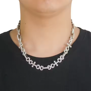 สร้อยคอ925เพชรโมอิสทรงกลมสีเงินขนาด20มม. มีหนามไขว้แบบคิวบา - Product Image 4