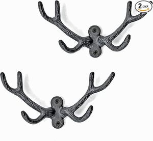 ตะขอเสื้อโค้ทเหล็กหล่อสีดำวินเทจสไตล์เขากวาง-บ้านไร่ที่ทนทานและเรียบง่ายใช้งานง่ายสำหรับเสื้อโค้ทและหมวก - Product Image 3