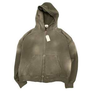 Personalizado cremallera Sudadera con capucha de algodón francés Terry sudaderas en blanco cremallera completa vintage lavado ácido sol se desvaneció sudaderas con capucha hombres - Product Image 1