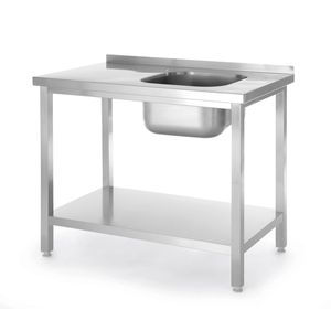 Mesa de Cocina Moderna con Fregadero y Estante 1000x600x(H)850mm Fregadero en el Lado Derecho de HENDI - Product Image 1