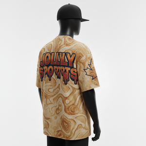 T-shirt ample pour homme, surdimensionné, tissu interlock en polyester 210 GSM, toucher doux, imprimé intégral, logo par sublimation, marron - Product Image 5