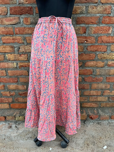 Robe en coton imprimée bloc de jupe Maxi bohème faite à la main pour les femmes décontracté taille élastique à plusieurs niveaux gitane respirant non tissé gland - Product Image 3