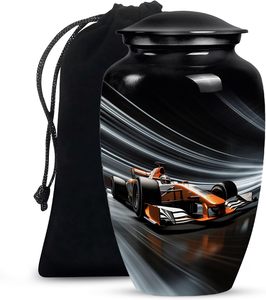 Urne funéraire en laiton/aluminium pour adultes, en forme de voiture de course bleue, pour les cendres humaines - Product Image 1